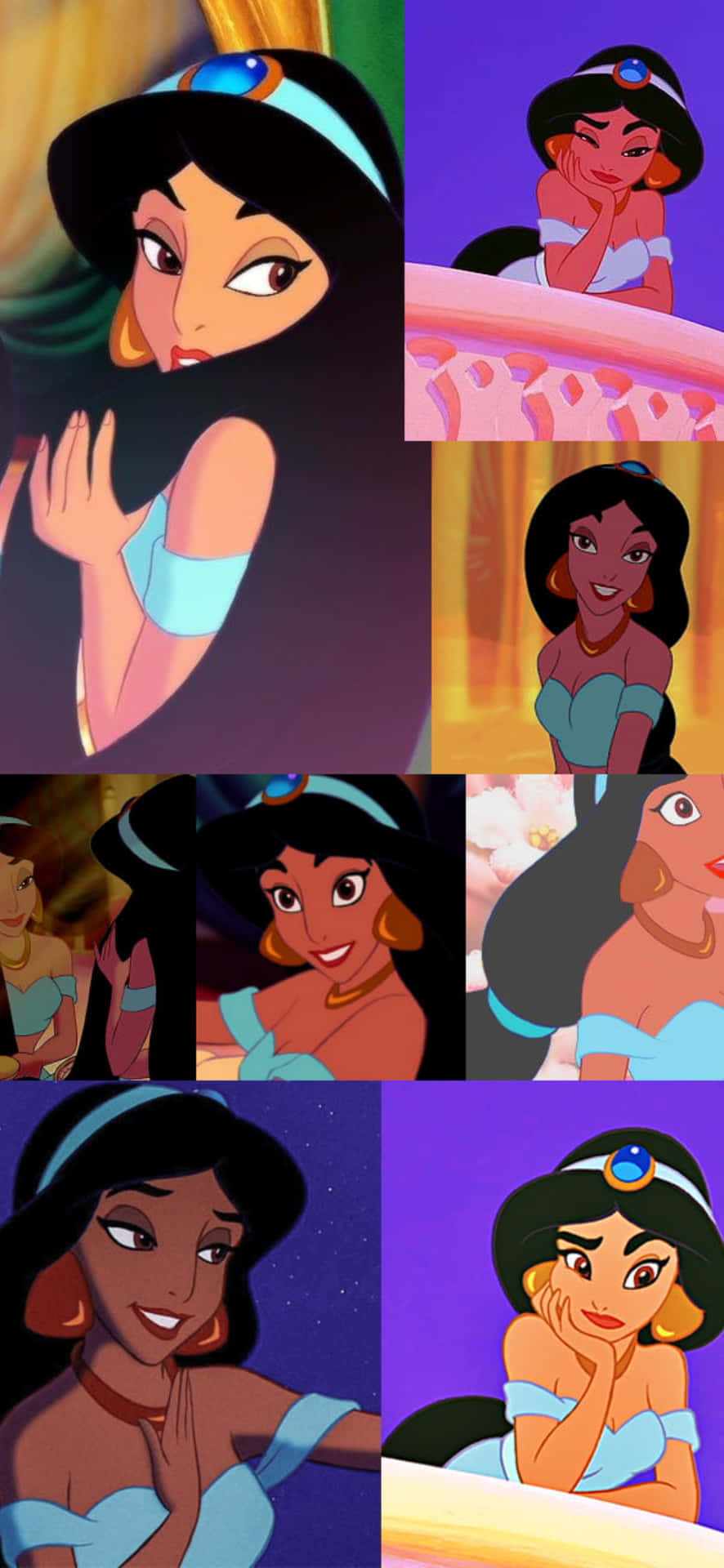 Et collage af billeder af jasmin fra Disney-film Wallpaper