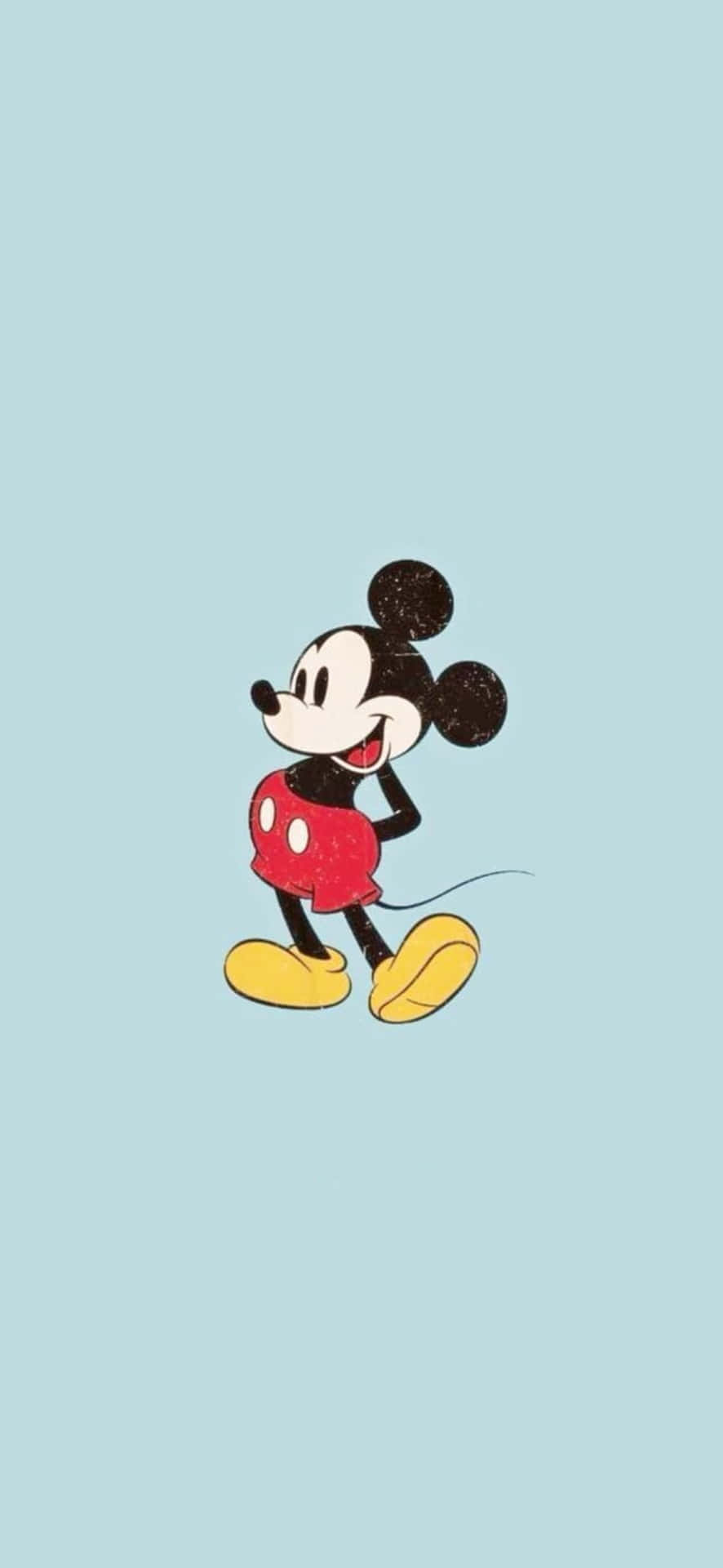 Mickey Mouse Is Running On A Blue Background Wallpaper