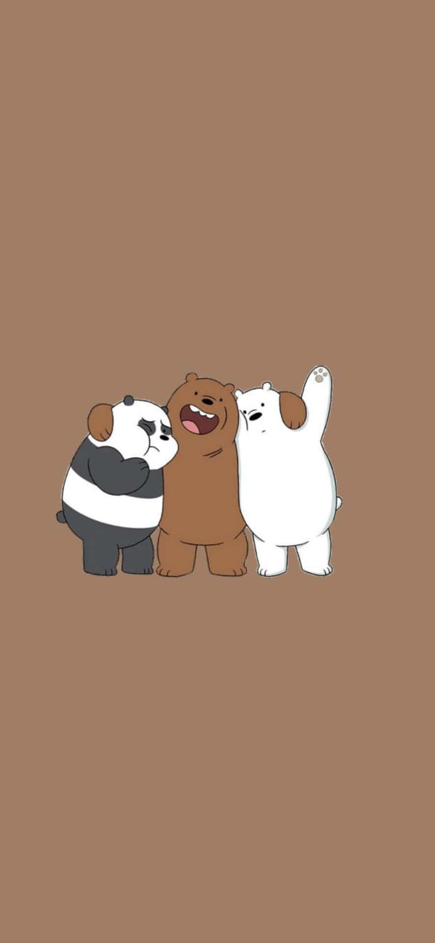 Tre tegnede bjørne står sammen på en brun baggrund Wallpaper