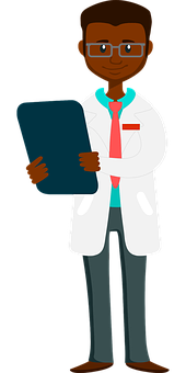 Cartoon African Doctor Holding Clipboard PNG