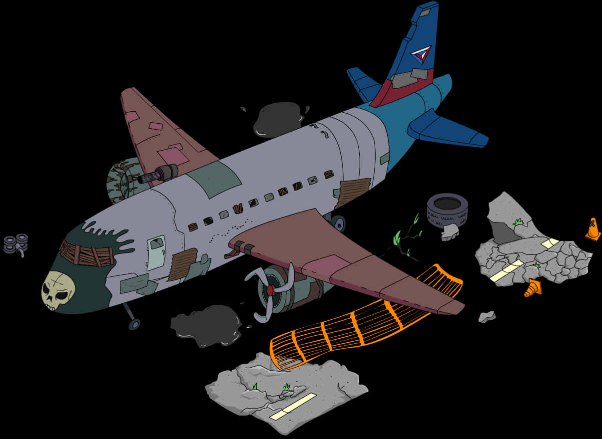 Cartoon Airplane Crash Illustration PNG