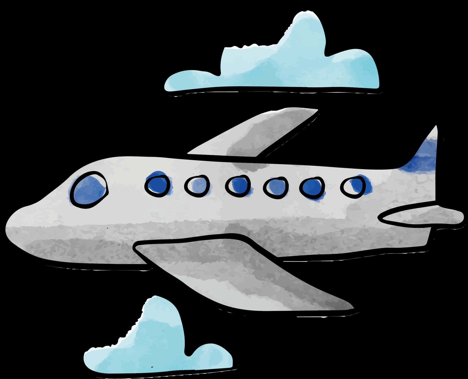 Cartoon Airplaneand Clouds PNG