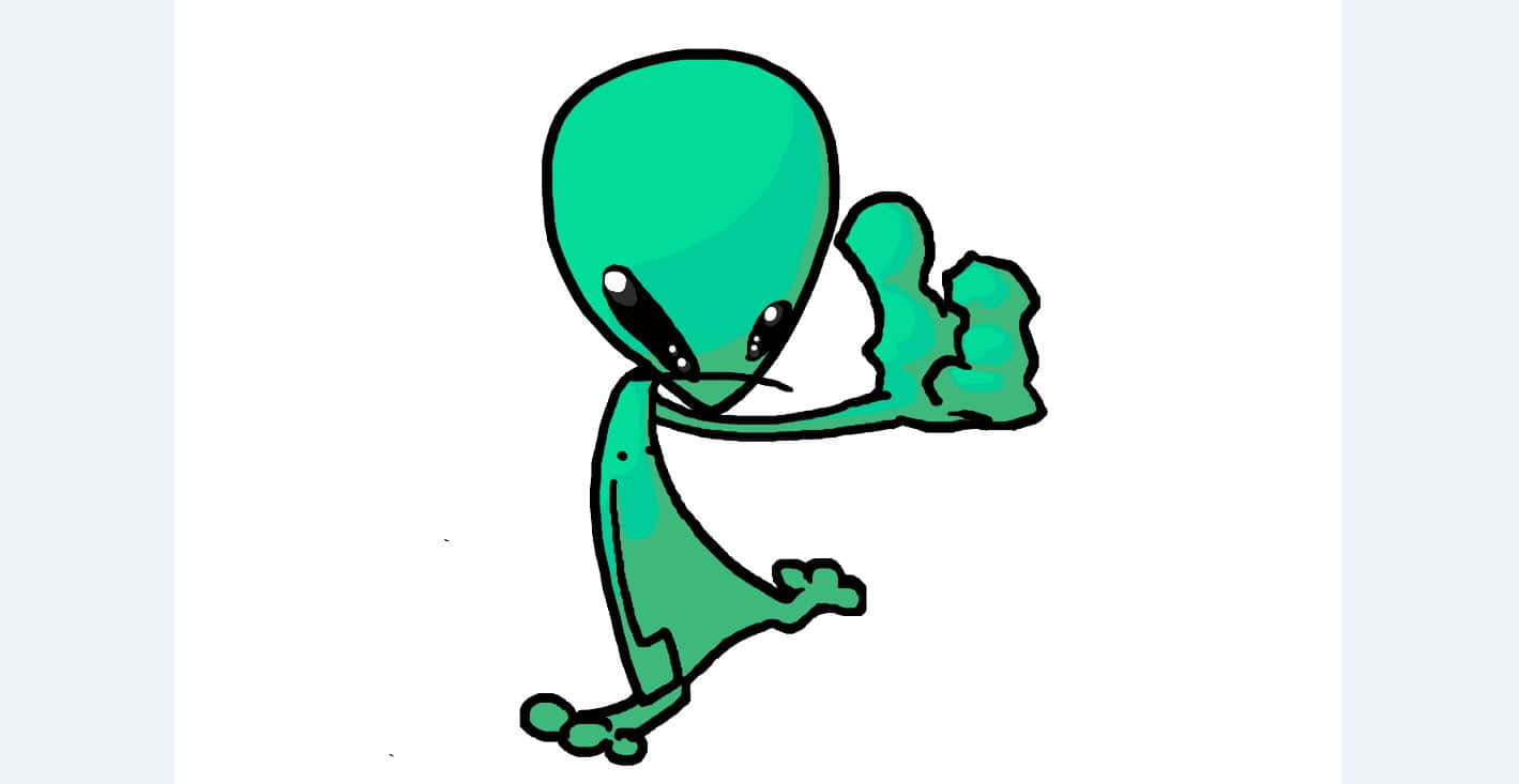 Friendly Cartoon Alien Waving Hello in Space Wallpaper