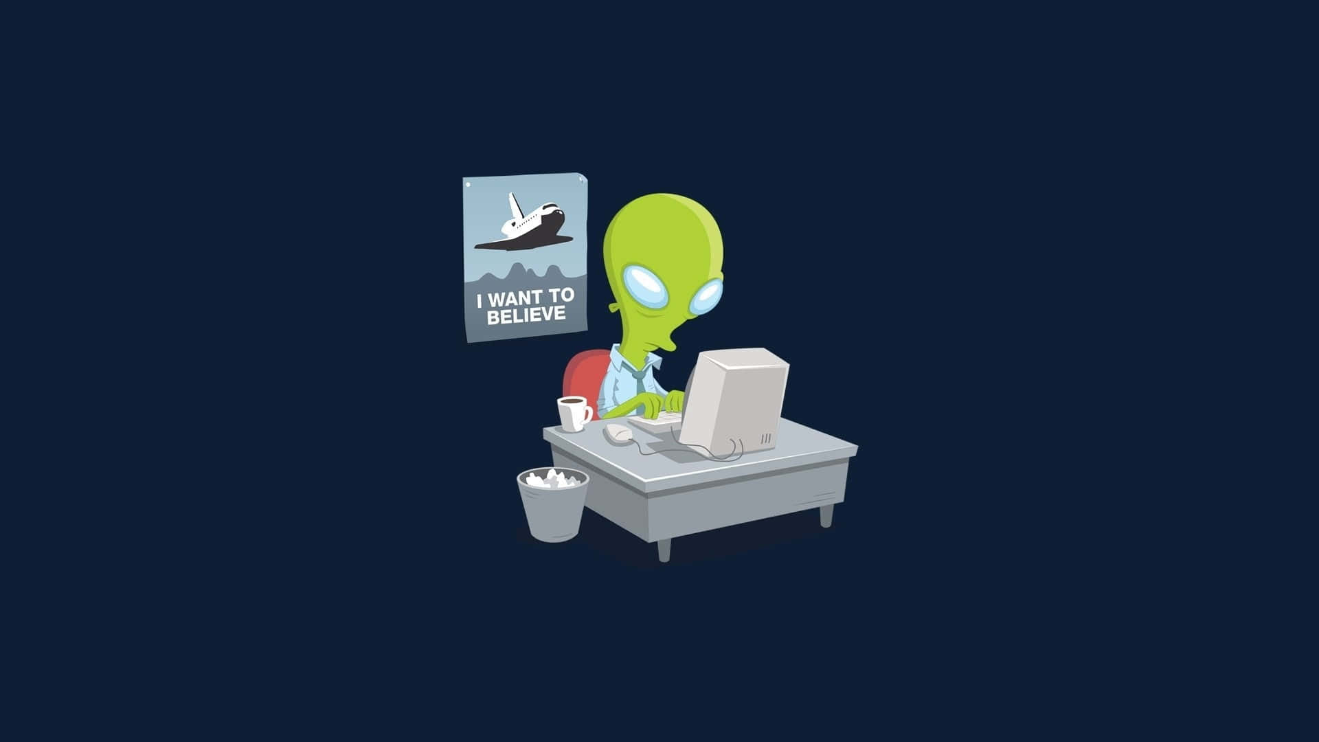 Friendly Cartoon Alien Waving to Earthlings Wallpaper