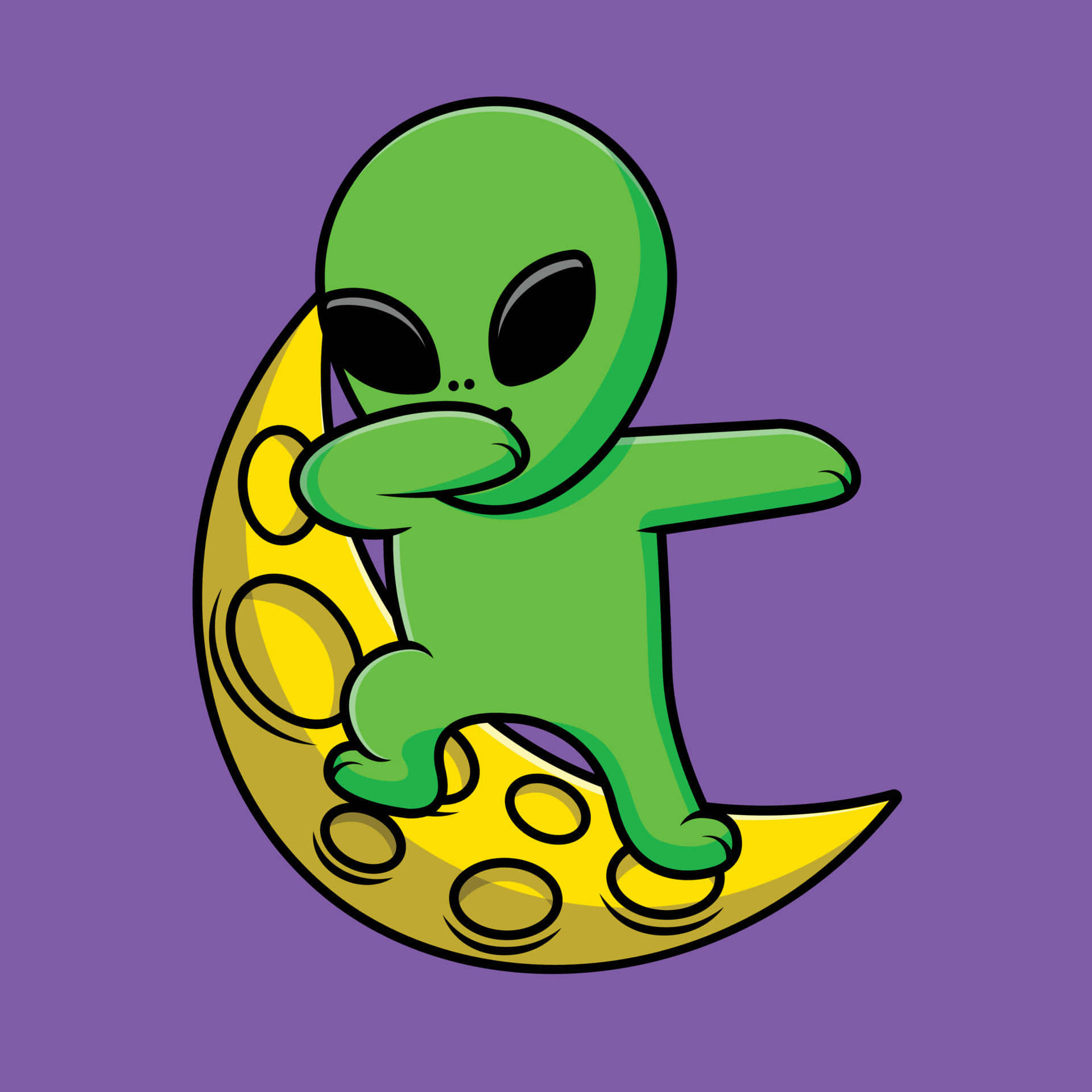 Friendly Cartoon Alien on a Mysterious Planet Wallpaper