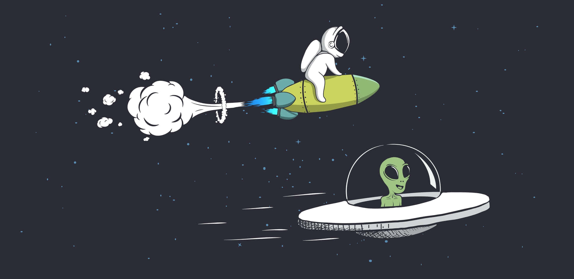 Friendly Cartoon Alien Exploring Outer Space Wallpaper