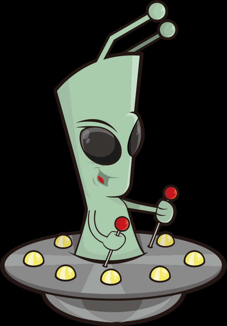 Cartoon Alien Controlling Spaceship PNG