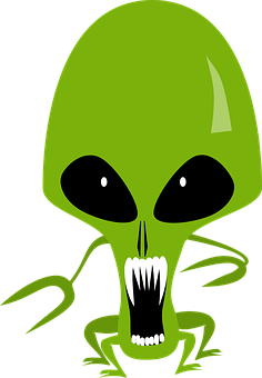 Cartoon Alien Green Black Background PNG