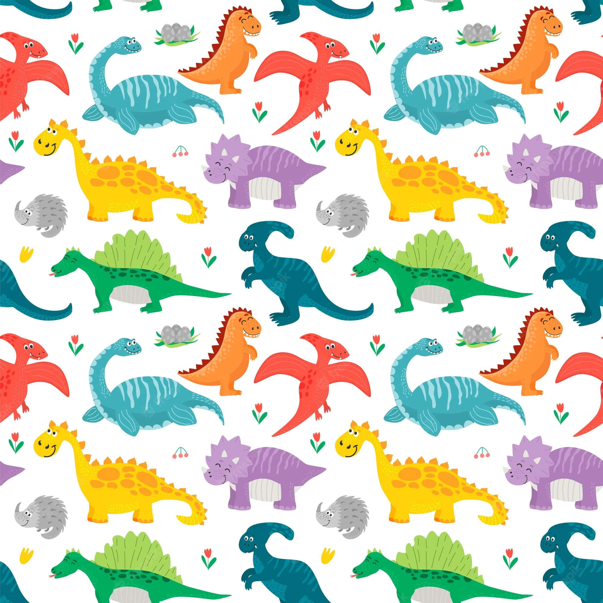 Enfärgglad Dinosauriemönster Med Olika Färger Wallpaper