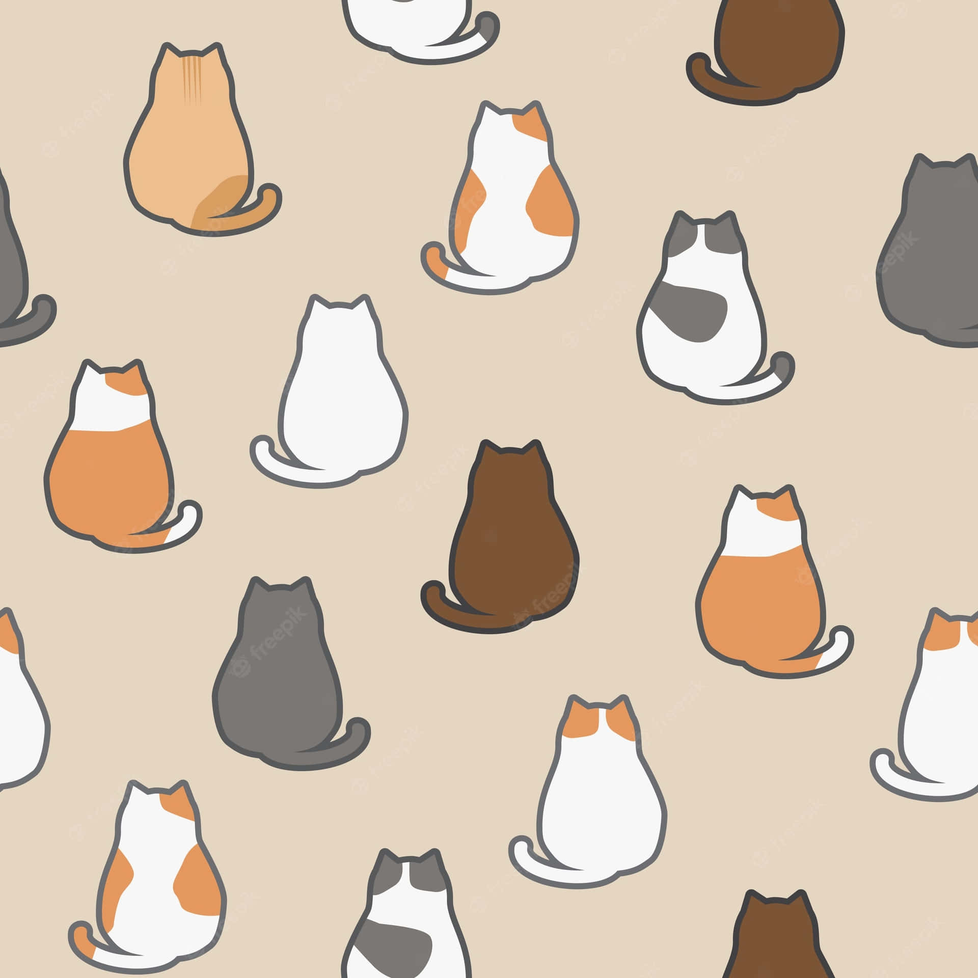 Cartoon Animal Backs Of Cats Wallpaper