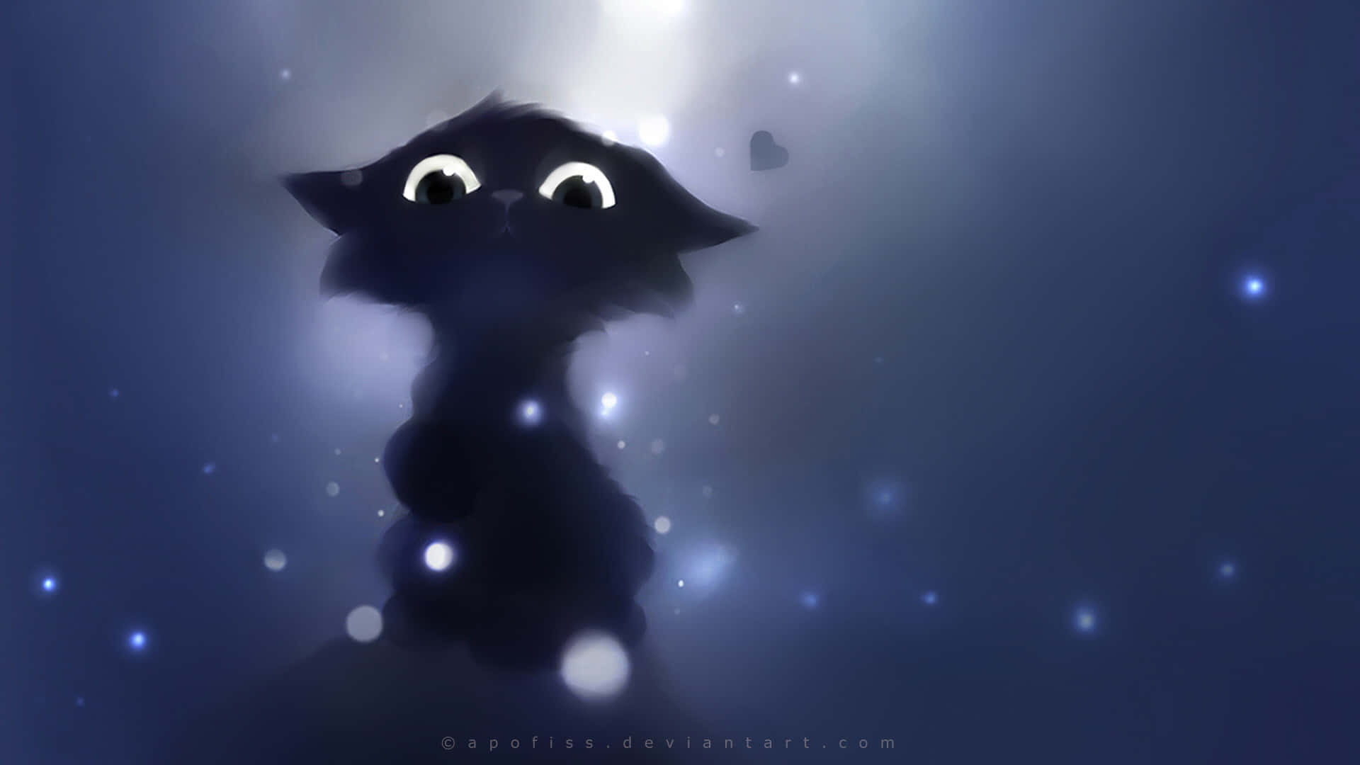 En sort kat med store øjne, der kigger op mod stjernerne Wallpaper