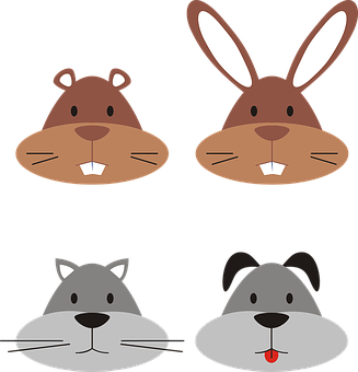 Cartoon Animal Faces Vector PNG