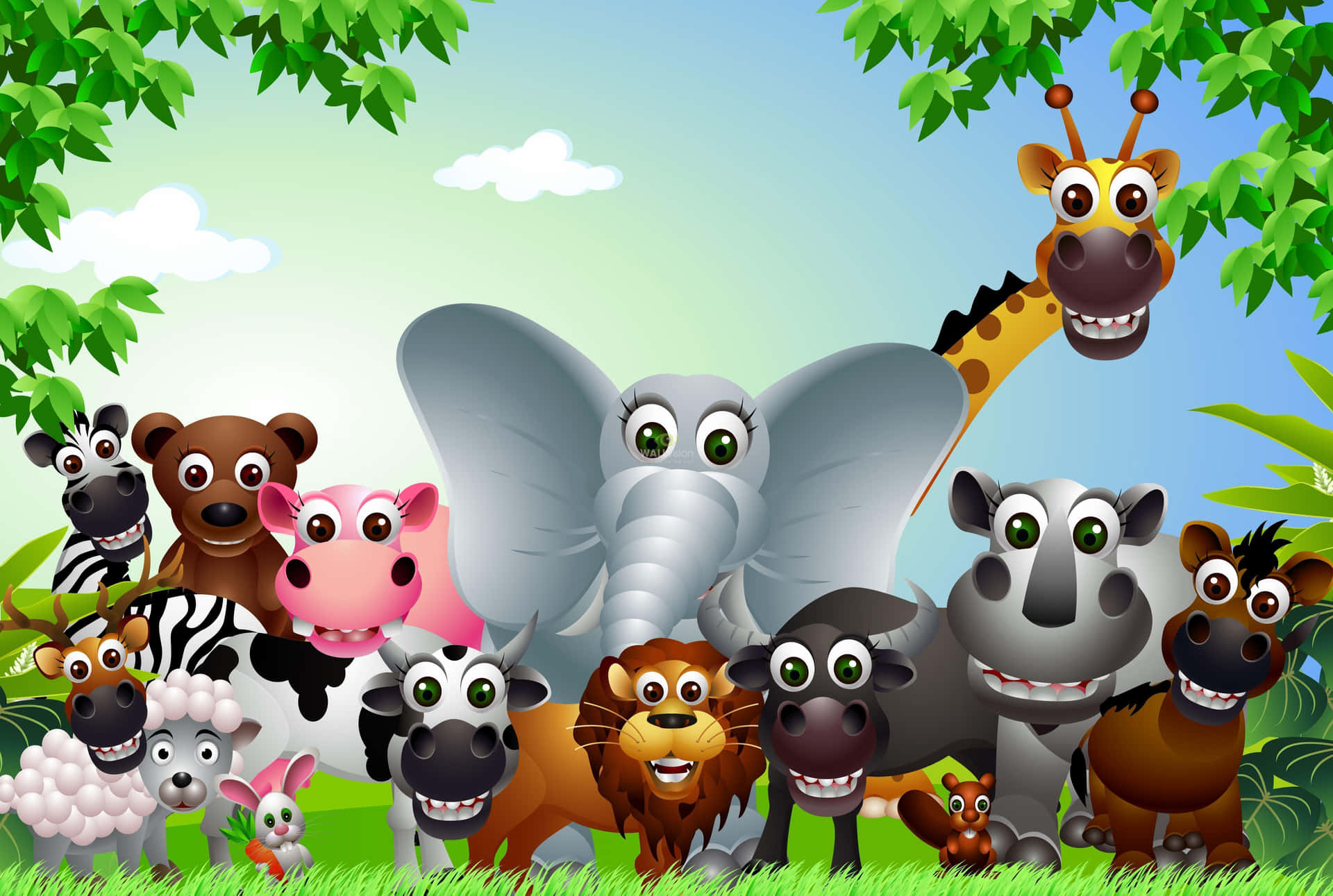 Einegruppe Von Tieren Im Dschungel Wallpaper