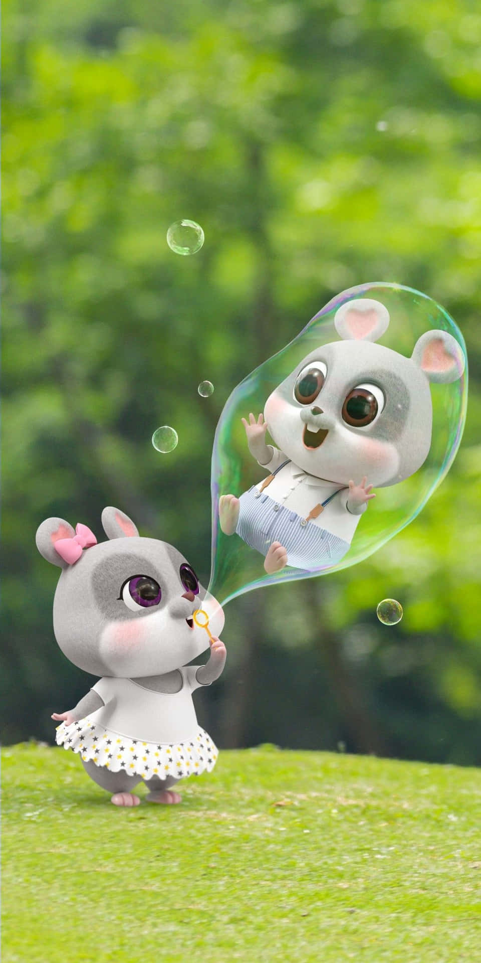 Cartoon Animal Mice With Bubbles Wallpaper