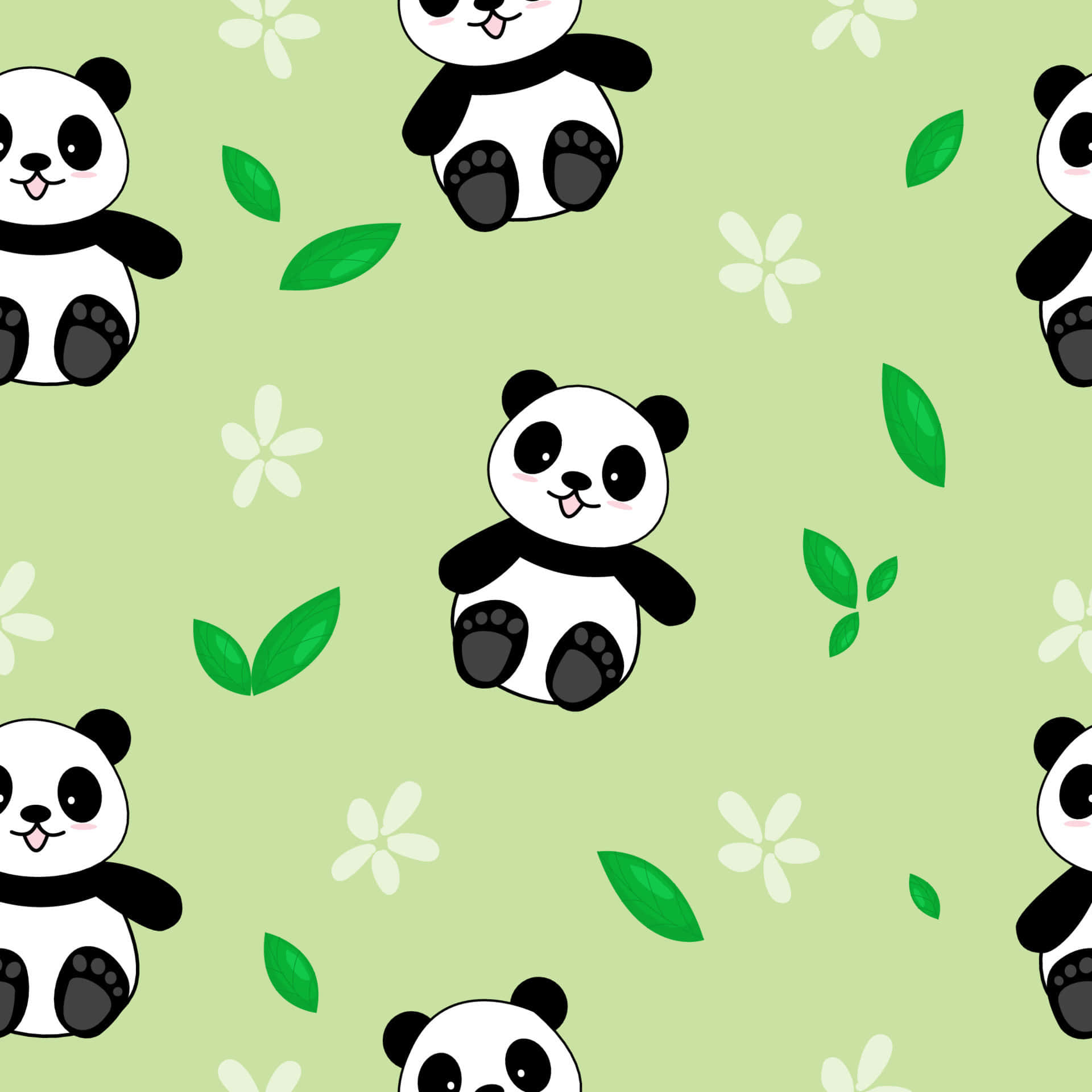 A Panda Bear Pattern With Leaves And Leaves Wallpaper