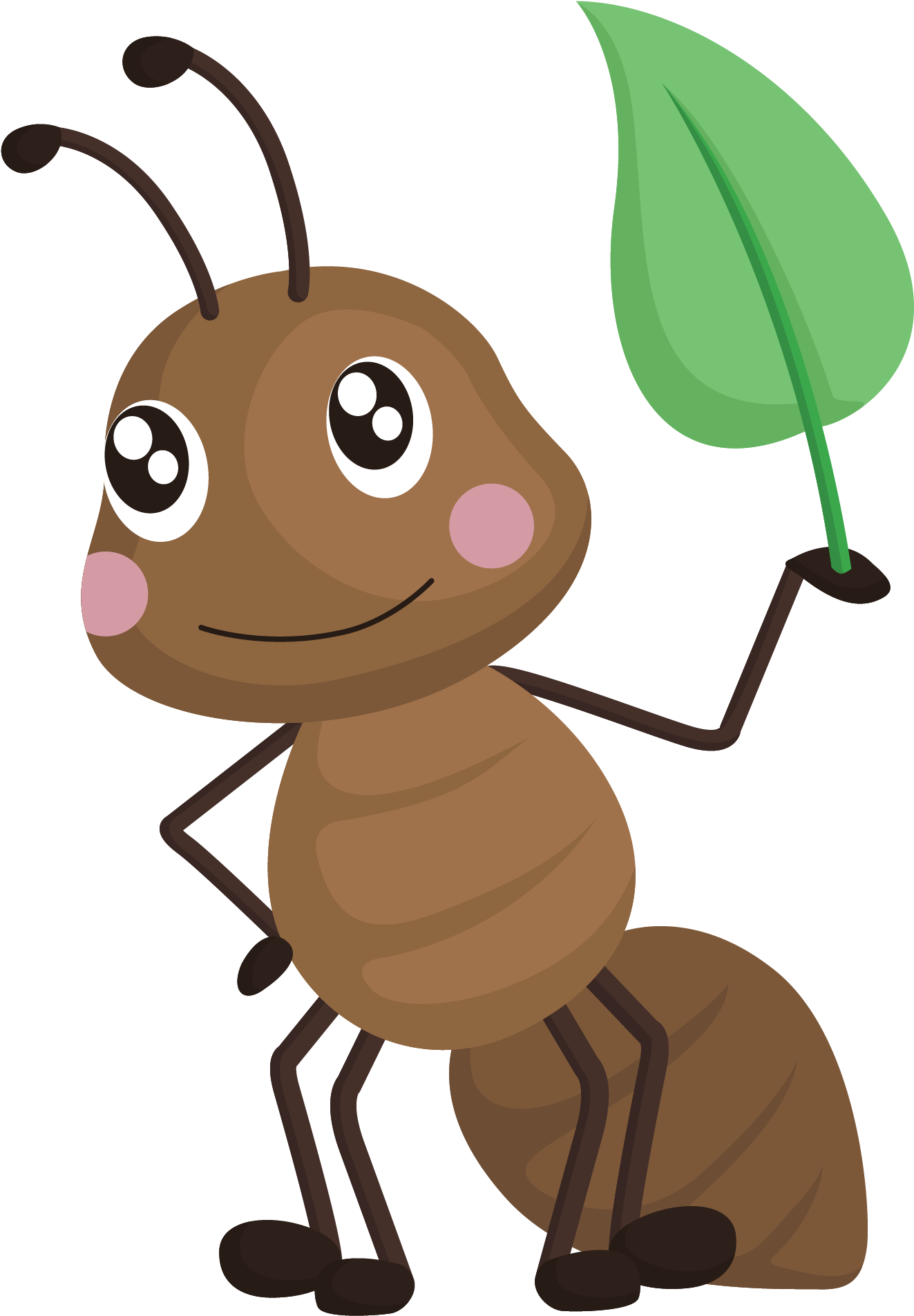 Cartoon Ant Holding Leaf PNG