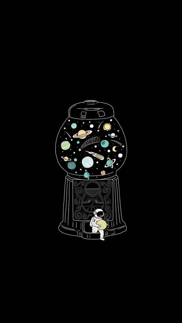 Cartoon Astronaut And A Gumball Machine