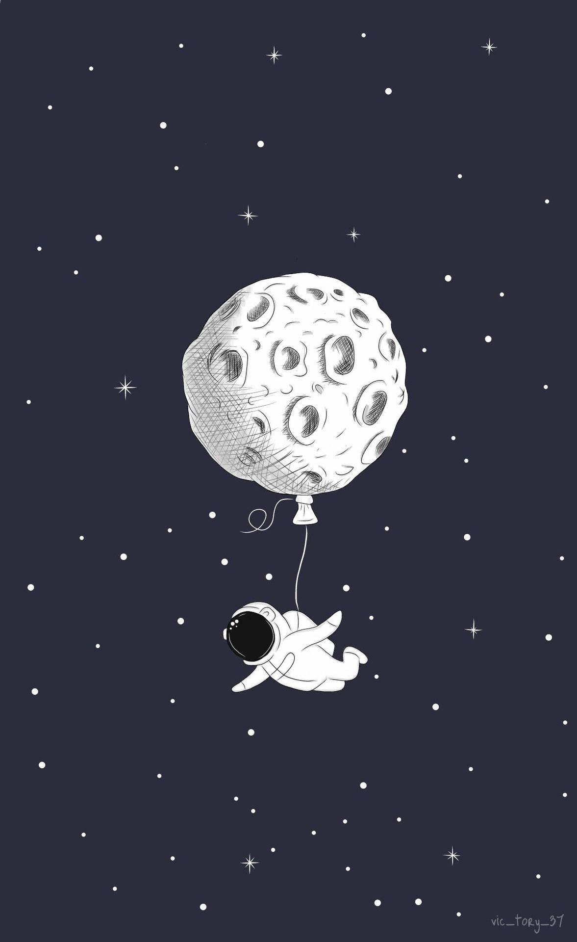 Cartoon Astronaut And A Moon Balloon