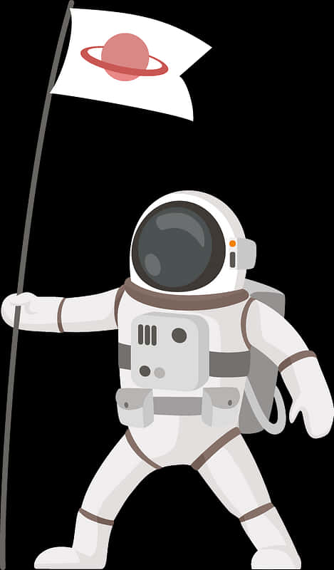 Cartoon Astronaut Holding Flag PNG