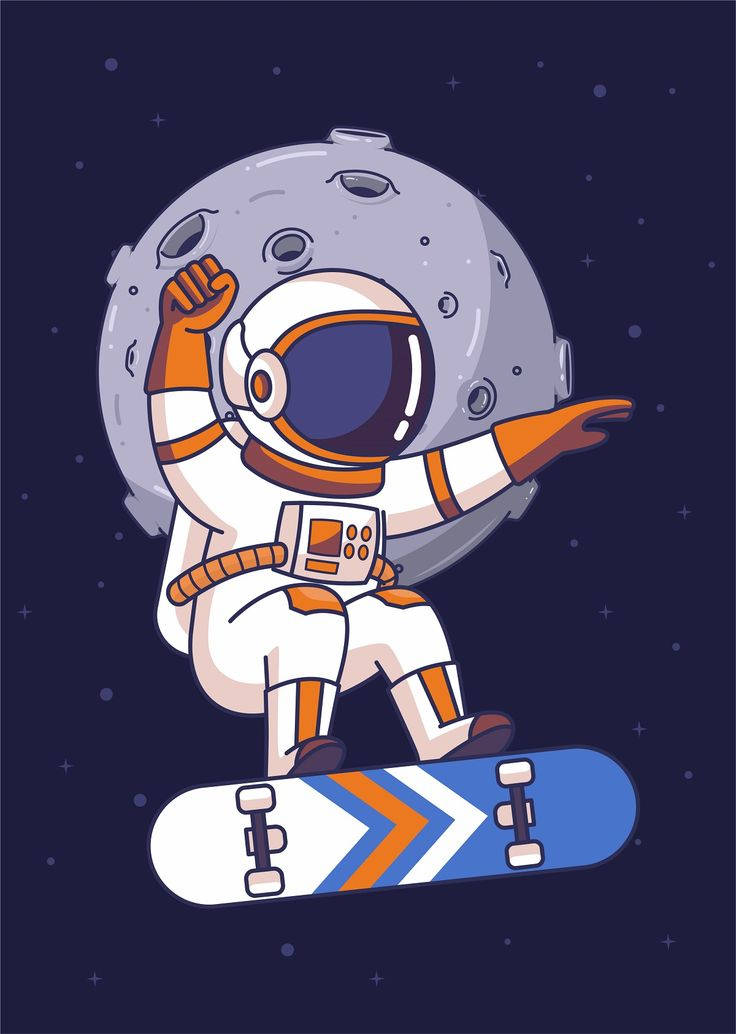 Cartoon Astronaut Skateboarding