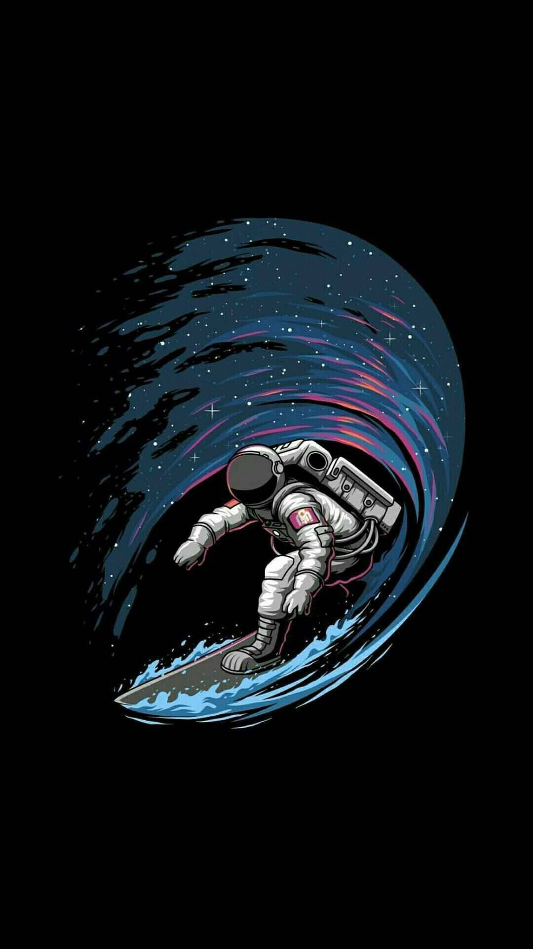 Cartoon Astronaut Surfing Wallpaper