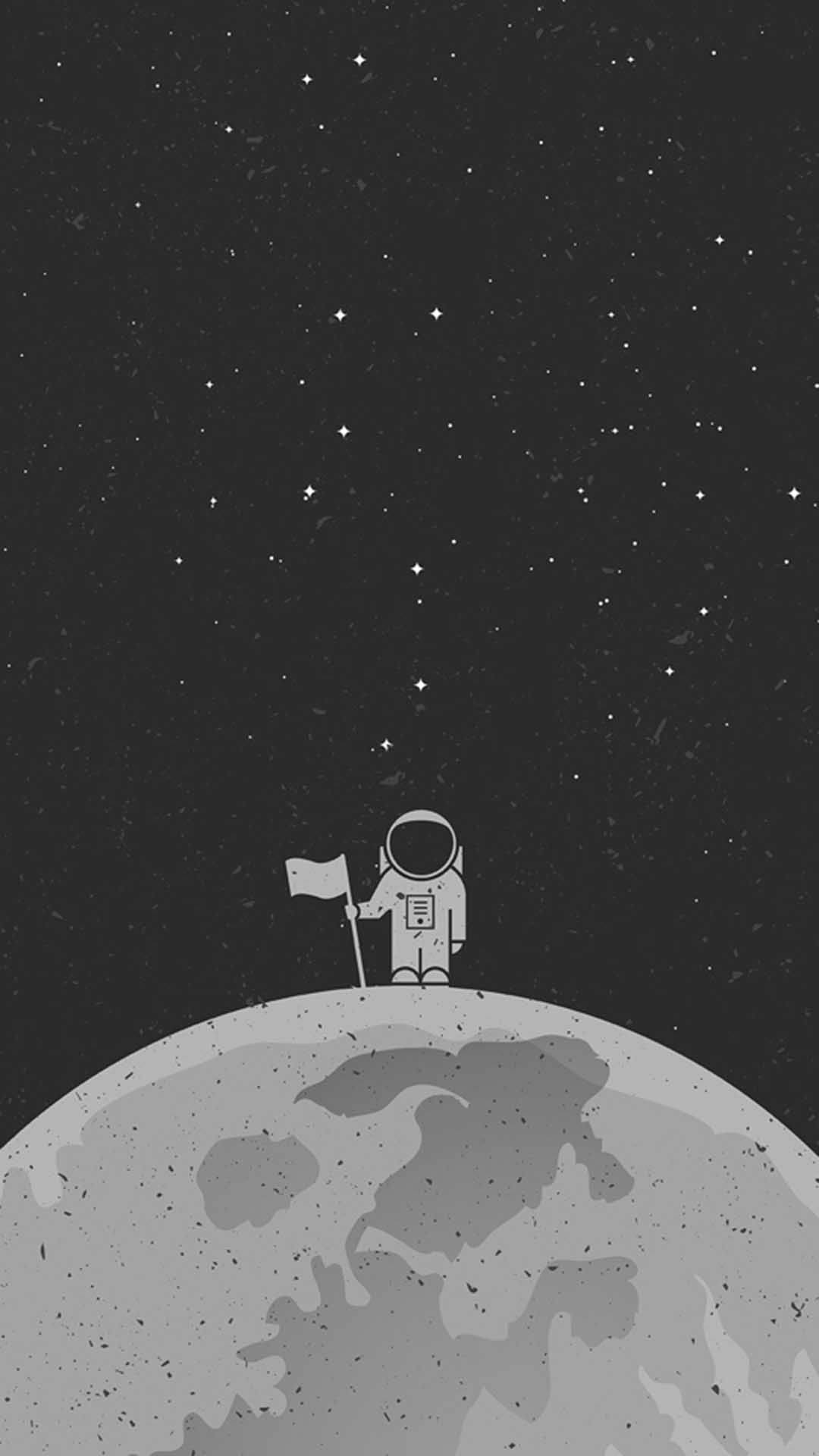 Cartoon Astronaut With A Flag