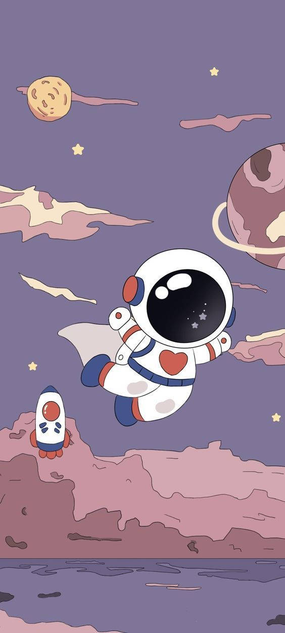 Cartoon Astronaut With Heart Design Wallpaper