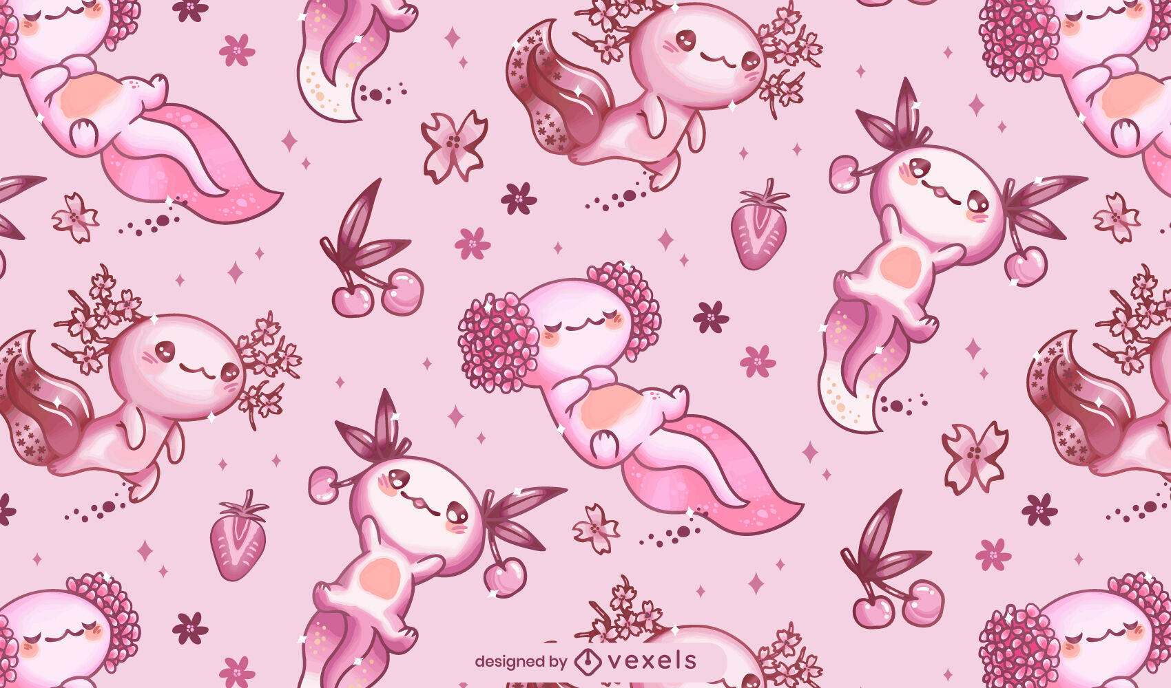 Cartoon Axolotl Pattern In Pink Wallpaper