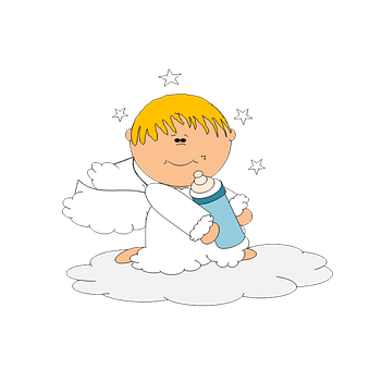 Cartoon Baby Angel With Bottle PNG