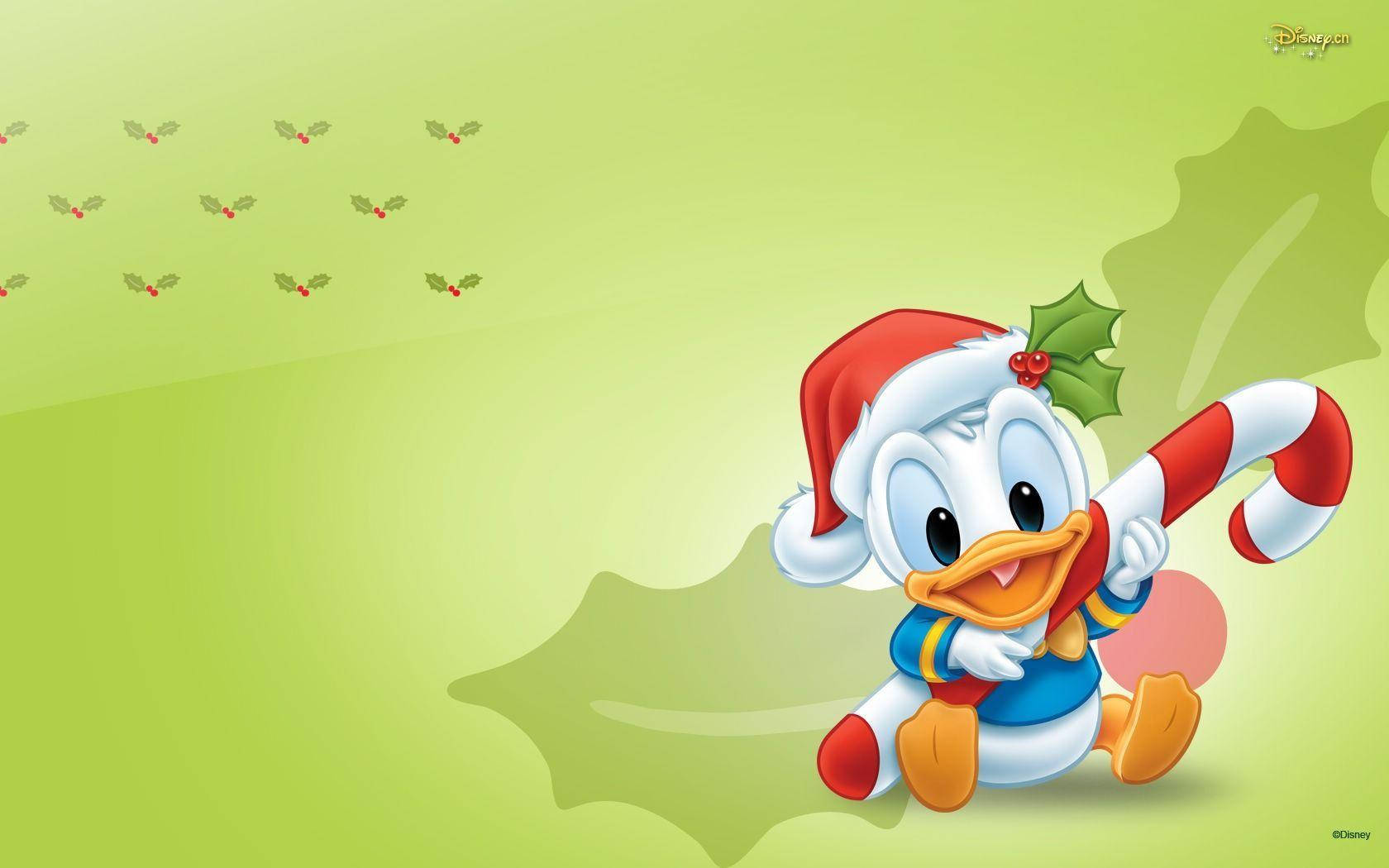 Cartoon baby Donald Duck Christmas wallpaper.