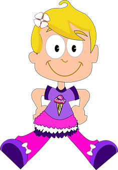 Cartoon Baby Girlwith Ice Cream PNG