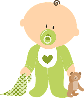 Cartoon Baby With Pacifierand Teddy Bear PNG