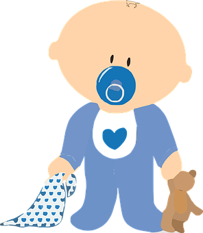 Cartoon Baby With Pacifierand Teddy Bear PNG