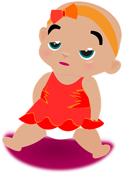 Cartoon Babyin Red Dress PNG