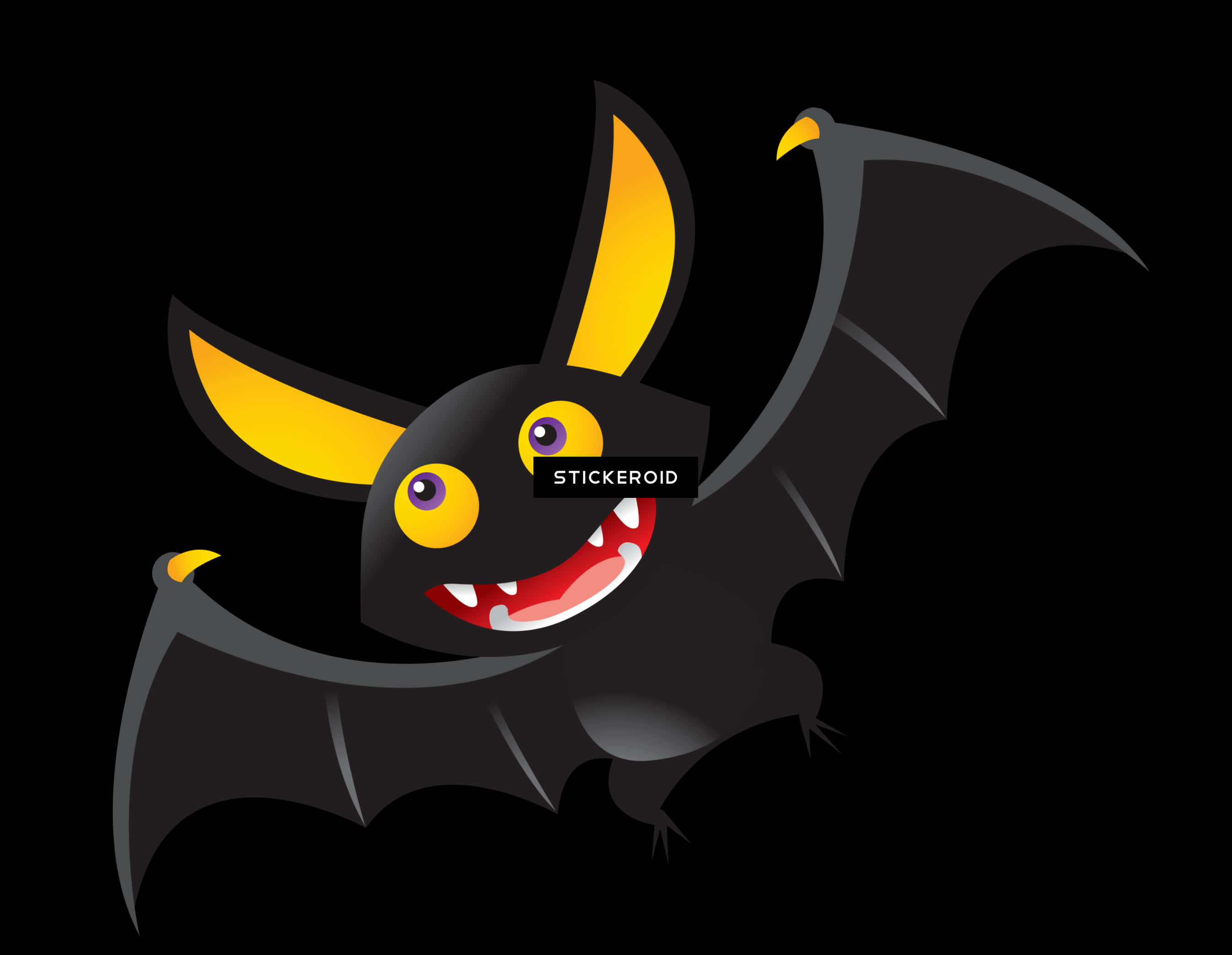 Cartoon Bat Smiling Black Background PNG