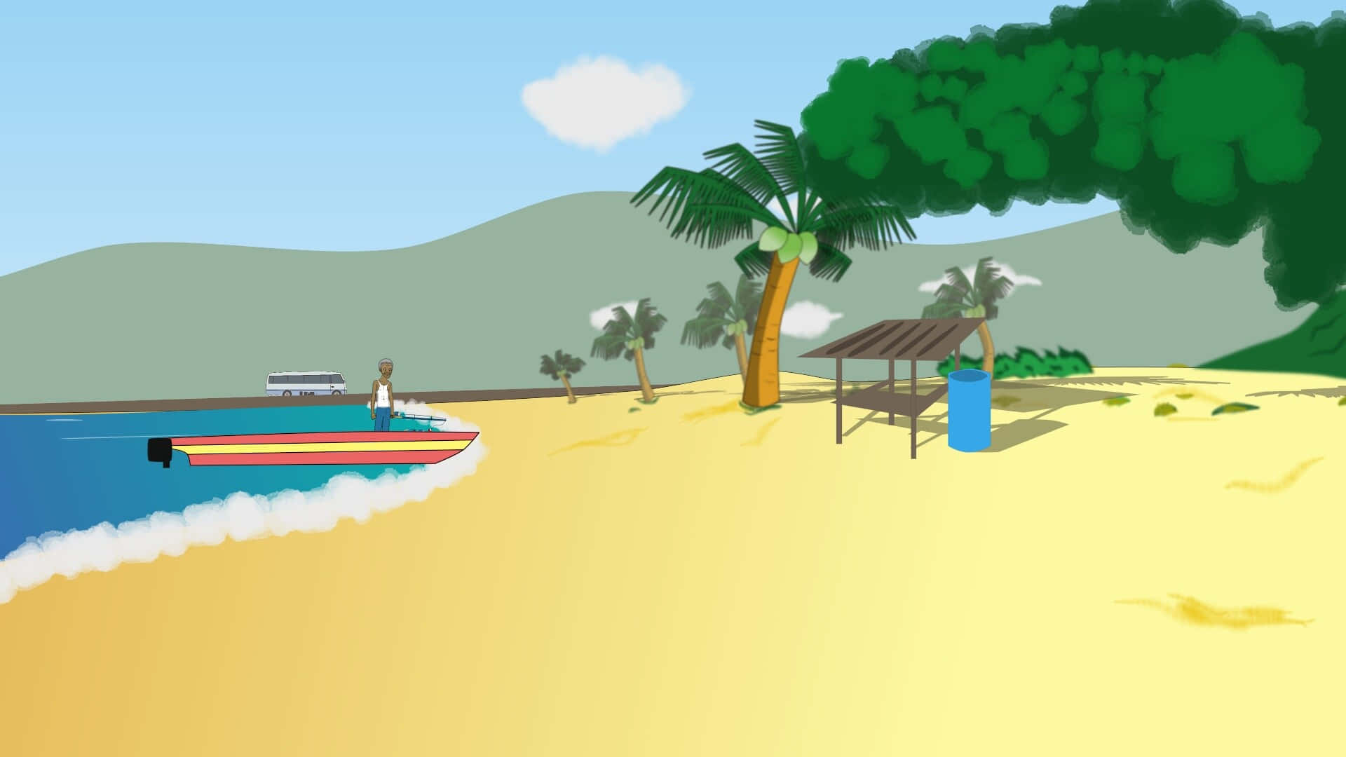 Goditila Giornata Soleggiata Sulla Spiaggia Dei Cartoni Animati!