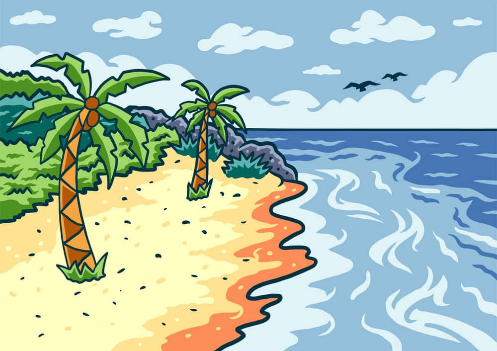¡disfrutandode Un Día De Verano En La Playa De Los Dibujos Animados!