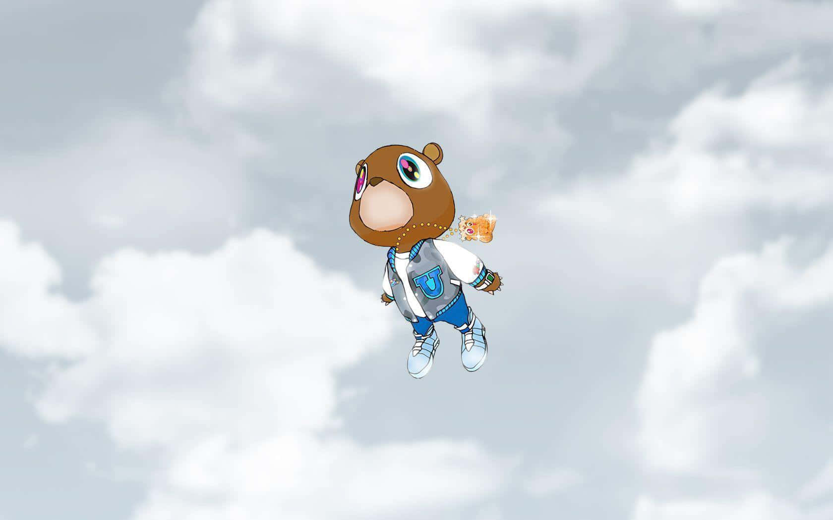 Cartoon Bear Floating With Gold Chainand Sneakers Wallpaper