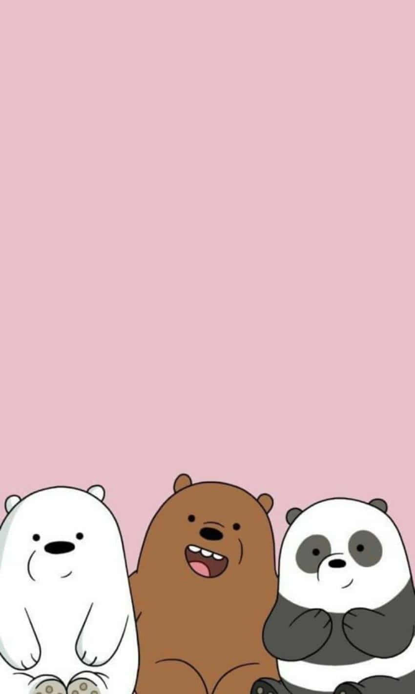 Cartoon Bear Friends Pink Background Wallpaper