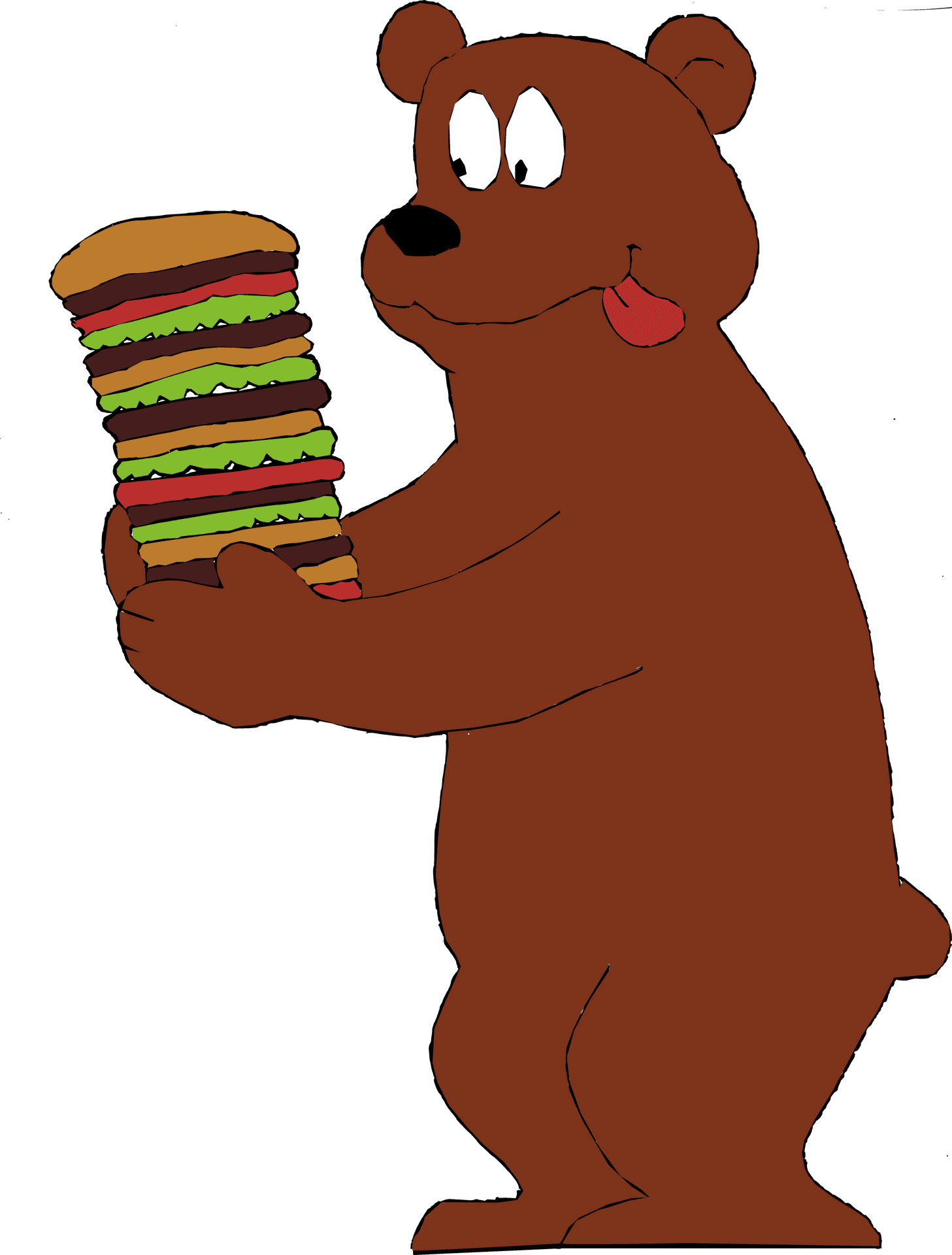 Cartoon Bear Holding Giant Hamburger PNG