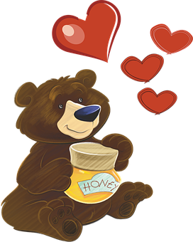 Cartoon Bear Loving Honey PNG