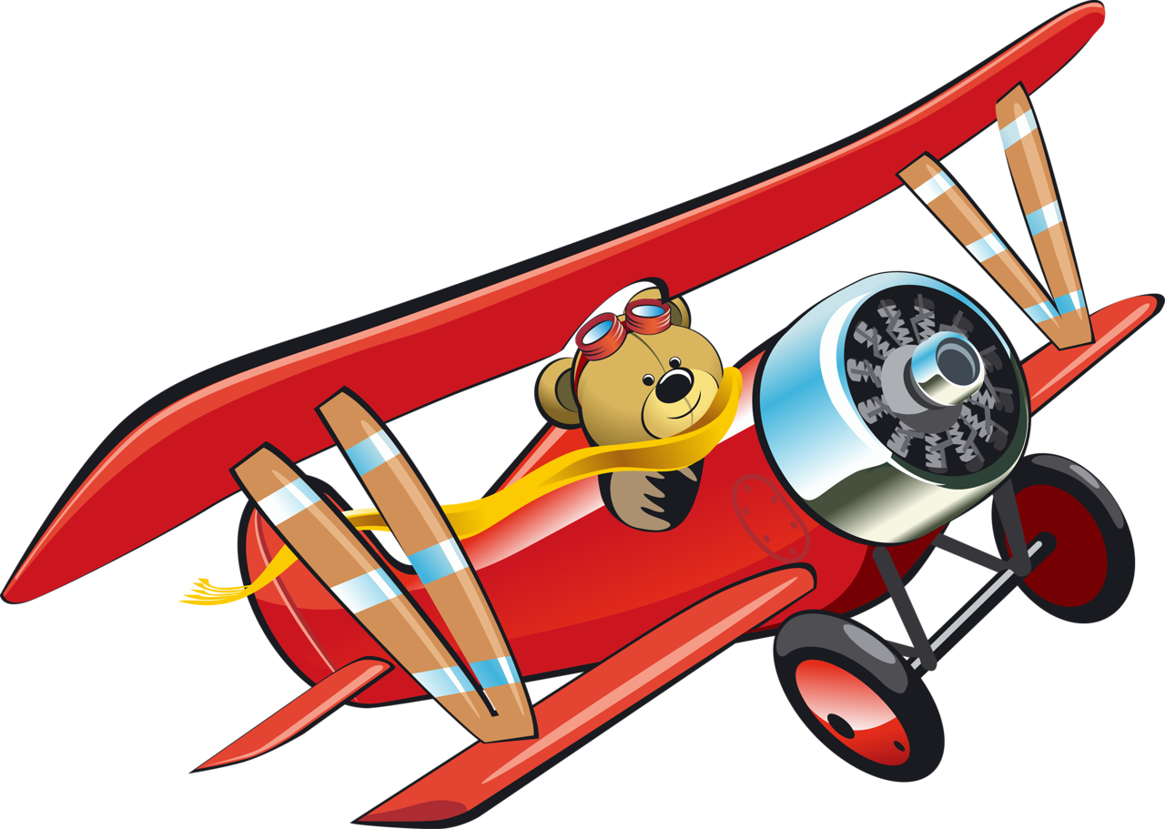 Cartoon Bear Pilotin Red Airplane PNG