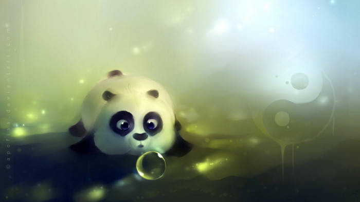 Cartoon Beautiful Panda Blowing Bubbles Wallpaper