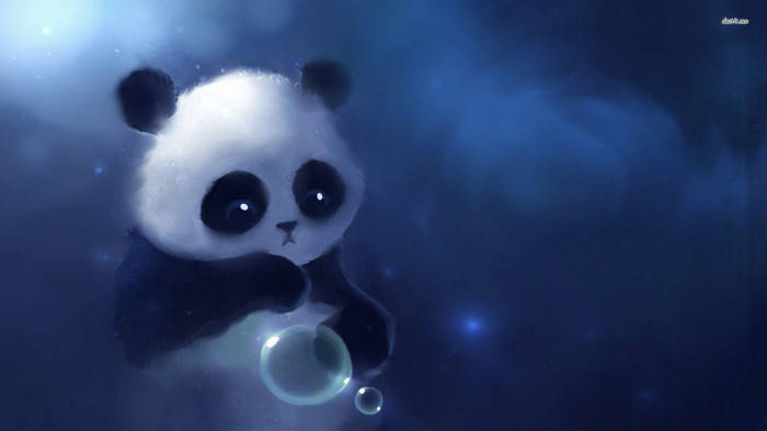 Cartoon Beautiful Panda Holding Bubble Wallpaper