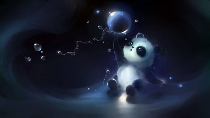Cartoon Beautiful Panda Reaching For Bubble Wallpaper