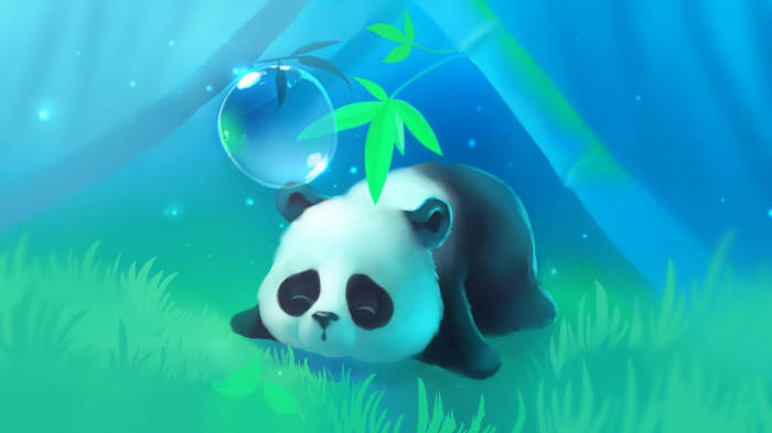 Cartoon Beautiful Panda Sleeping In Grass Wallpaper