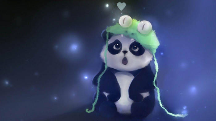 Cartoonsk smuk panda med sjov hat til Skrivebord Baggrund Wallpaper
