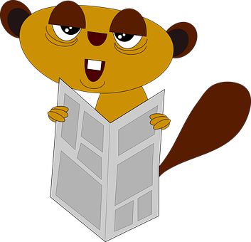 Cartoon Beaver Reading Newspaper PNG