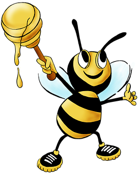 Cartoon Bee Holding Honey Dripper.jpg PNG