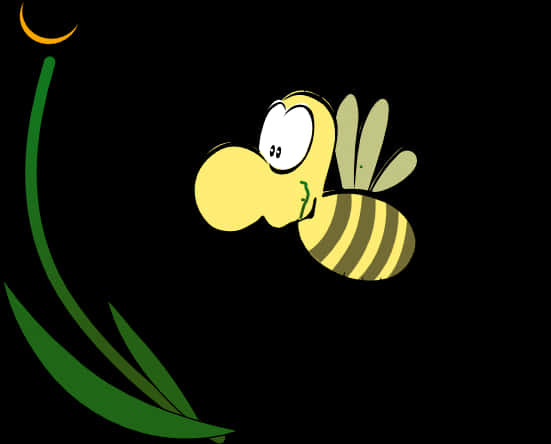 Cartoon Bee Nighttime Flight PNG
